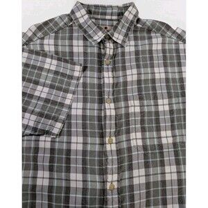 Woolrich Mens Shirt L Green Plaid Short Sleeve Button Up Pocket Casual